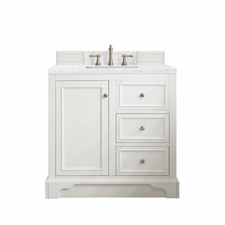 JAMES MARTIN VANITIES De Soto 36in Single Vanity, Bright White w/ 3 CM Arctic Fall Solid Surface Top 825-V36-BW-3AF